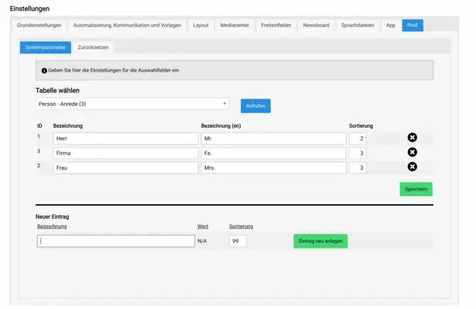 Adjusting the salutation in settings