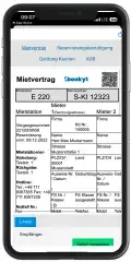 View of the rental agreement in the app