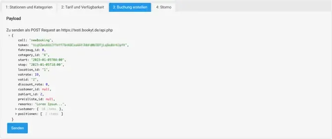 API Testumgebung Buchung erhalten