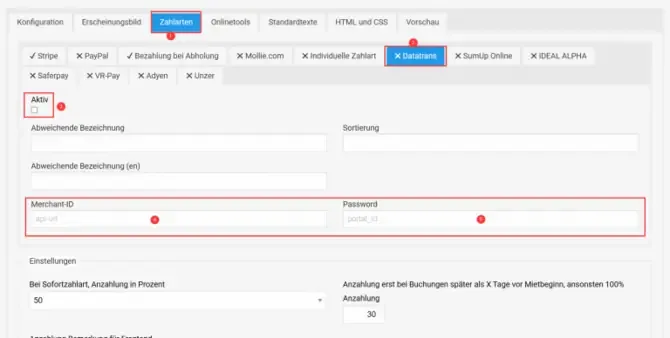 Datatrans setup in Bookyt