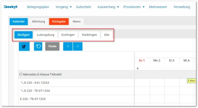 Der digitale Belegungsplan von Bookyt bietet eine benutzerfreundliche Lösung zur Verwaltung Ihrer Mietartikel.