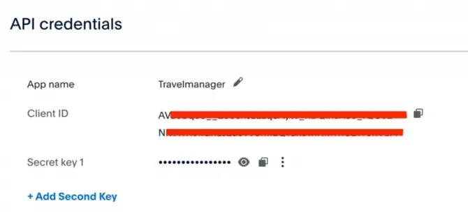 The generated keys in PayPal