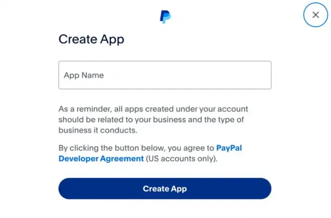 Creating an app in PayPal