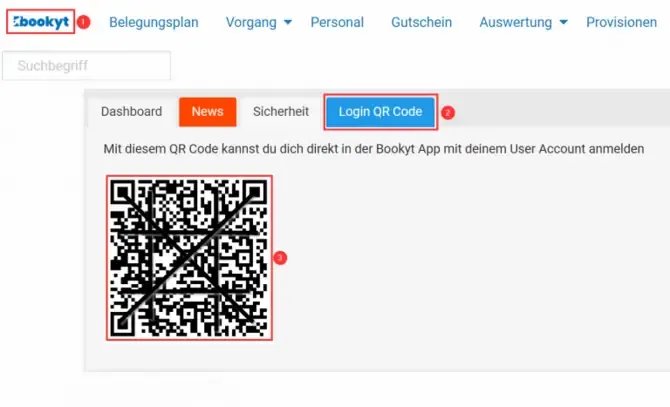 Login Code für die App im Bookyt-Backend
