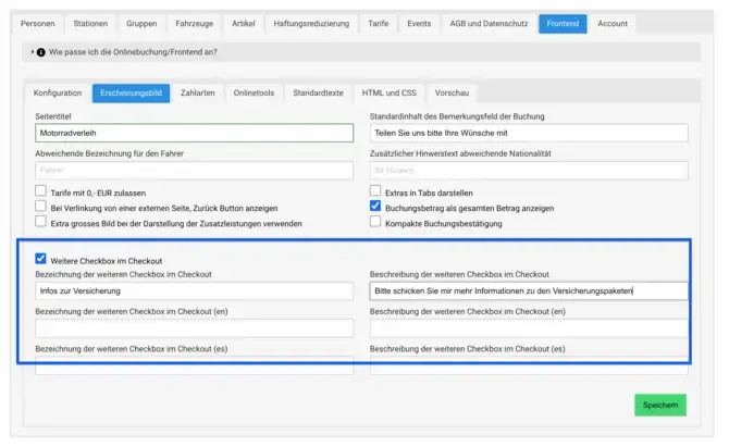 Optional Checkbox for Online Bookings